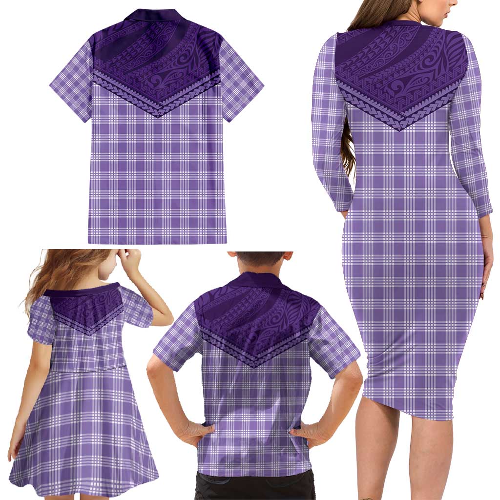 Aloha Hawaii Cowboys Paniolo Family Matching Long Sleeve Bodycon Dress and Hawaiian Shirt Violet Palaka LT7 - Polynesian Pride