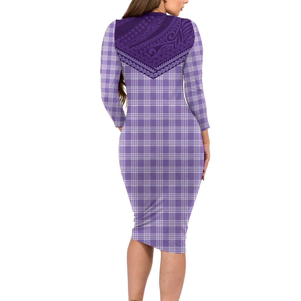 Aloha Hawaii Cowboys Paniolo Family Matching Long Sleeve Bodycon Dress and Hawaiian Shirt Violet Palaka LT7 - Polynesian Pride