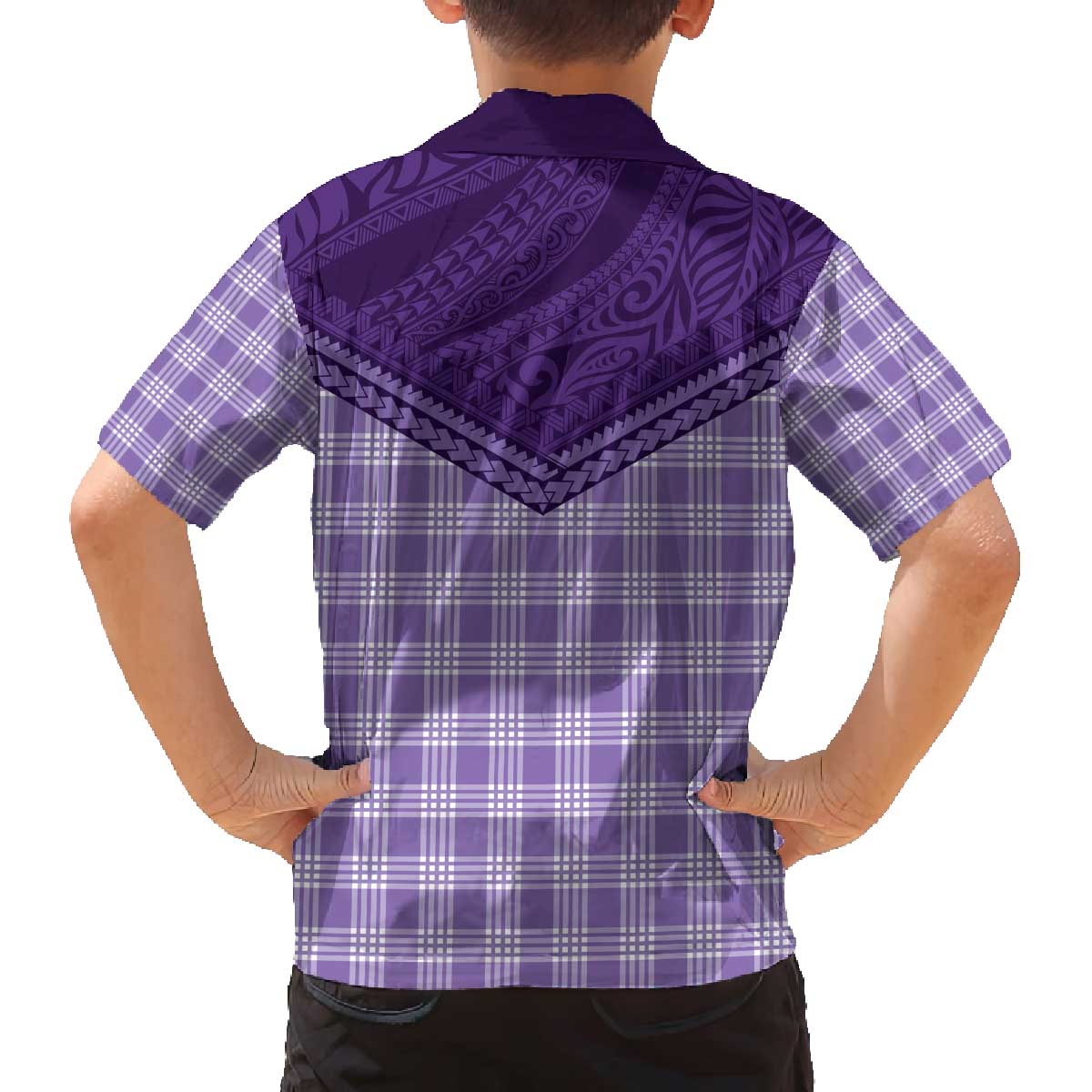 Aloha Hawaii Cowboys Paniolo Family Matching Off The Shoulder Long Sleeve Dress and Hawaiian Shirt Violet Palaka LT7 - Polynesian Pride
