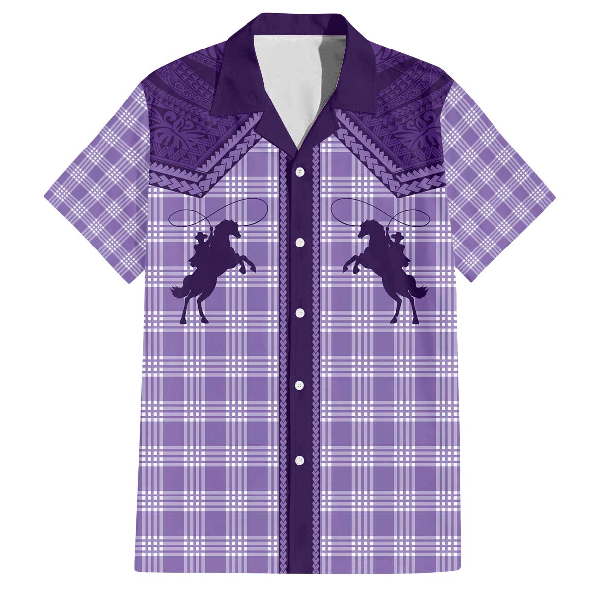 Aloha Hawaii Cowboys Paniolo Family Matching Off The Shoulder Long Sleeve Dress and Hawaiian Shirt Violet Palaka LT7 Dad's Shirt - Short Sleeve Purple - Polynesian Pride