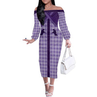 Aloha Hawaii Cowboys Paniolo Family Matching Off The Shoulder Long Sleeve Dress and Hawaiian Shirt Violet Palaka LT7 Mom's Dress Purple - Polynesian Pride