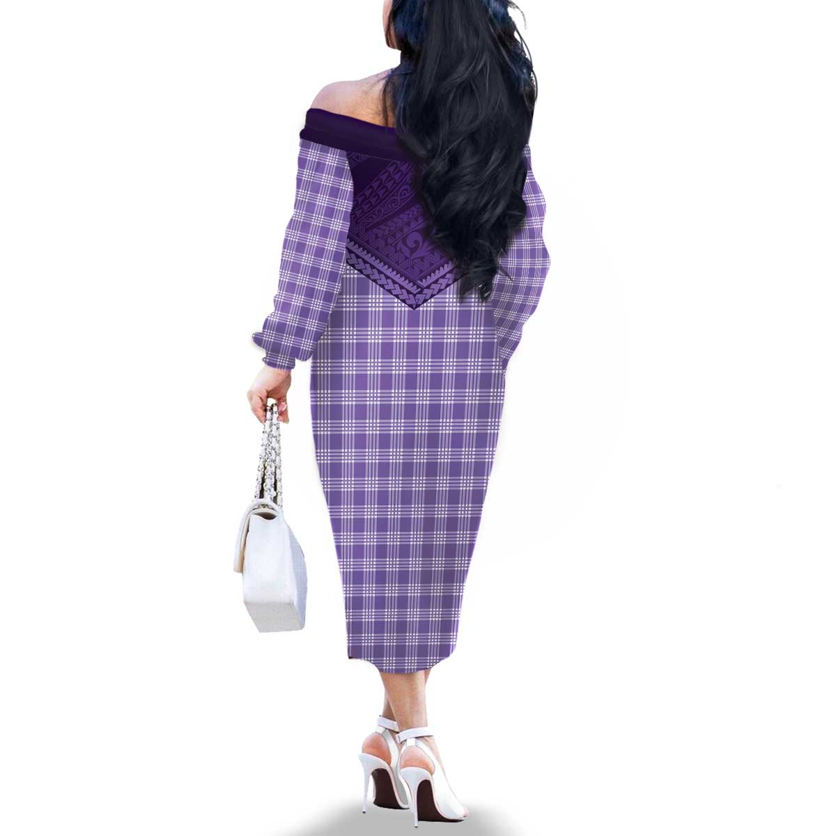 Aloha Hawaii Cowboys Paniolo Family Matching Off The Shoulder Long Sleeve Dress and Hawaiian Shirt Violet Palaka LT7 - Polynesian Pride