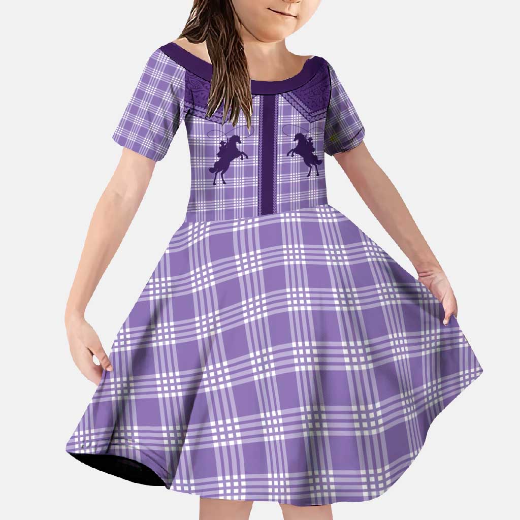 Aloha Hawaii Cowboys Paniolo Family Matching Off Shoulder Maxi Dress and Hawaiian Shirt Violet Palaka LT7 Daughter's Dress Purple - Polynesian Pride