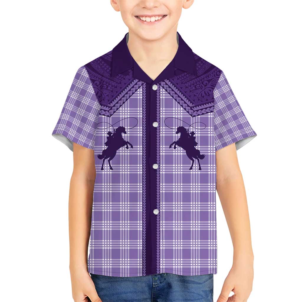 Aloha Hawaii Cowboys Paniolo Family Matching Off Shoulder Maxi Dress and Hawaiian Shirt Violet Palaka LT7 Son's Shirt Purple - Polynesian Pride