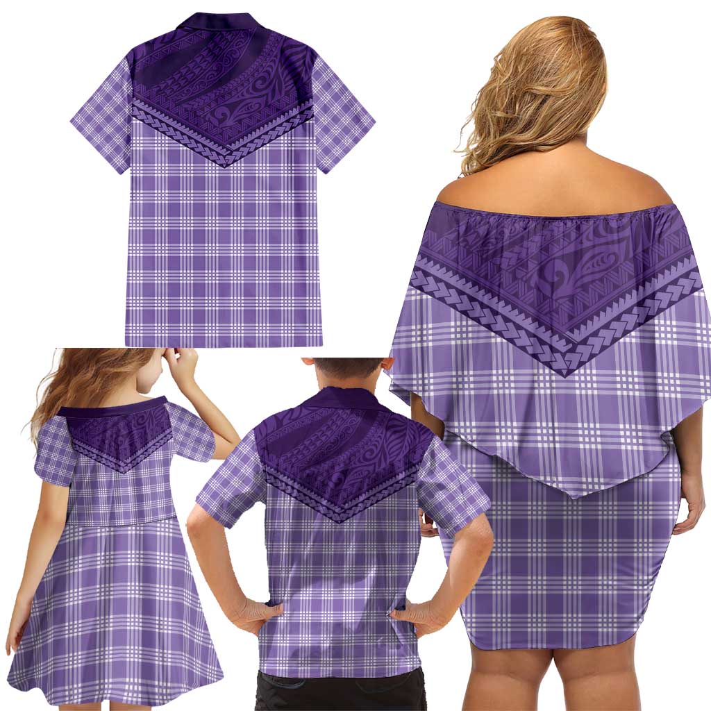 Aloha Hawaii Cowboys Paniolo Family Matching Off Shoulder Short Dress and Hawaiian Shirt Violet Palaka LT7 - Polynesian Pride