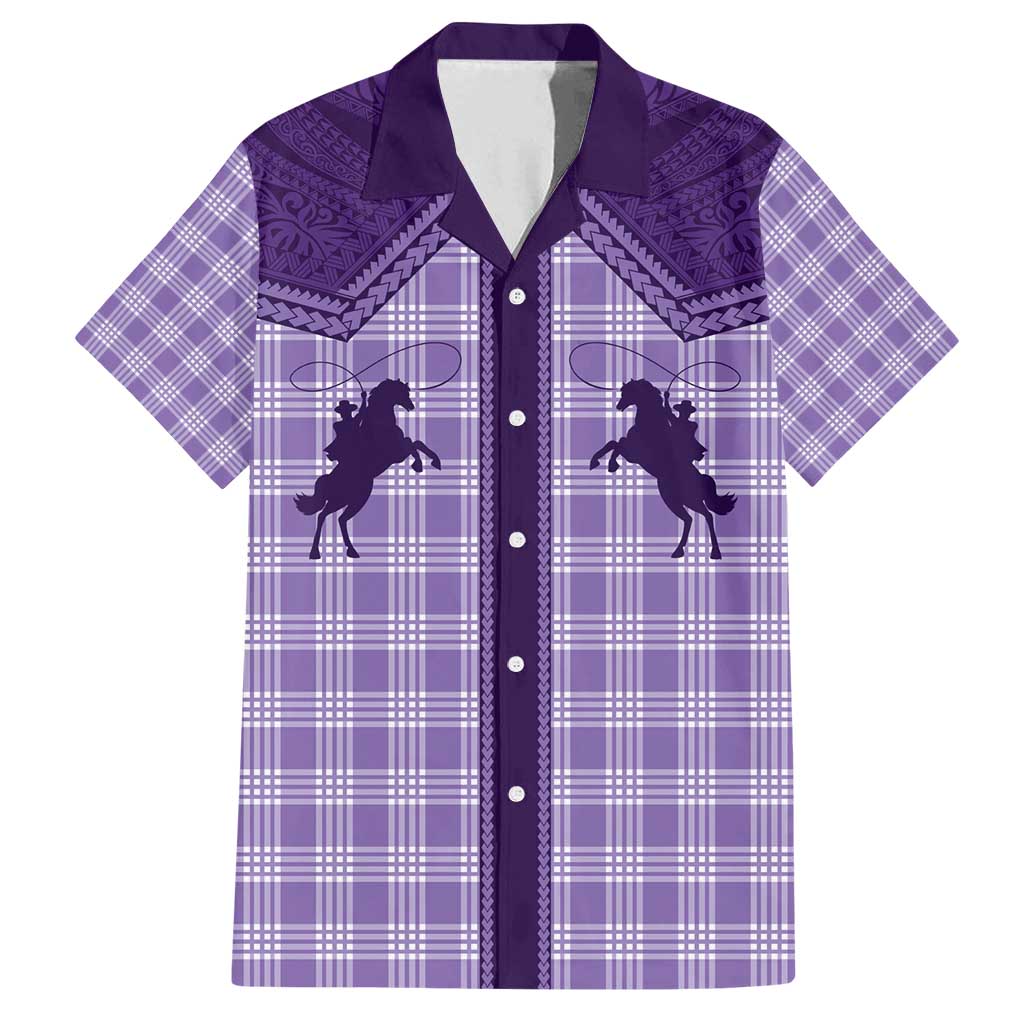 Aloha Hawaii Cowboys Paniolo Family Matching Off Shoulder Short Dress and Hawaiian Shirt Violet Palaka LT7 Dad's Shirt - Short Sleeve Purple - Polynesian Pride