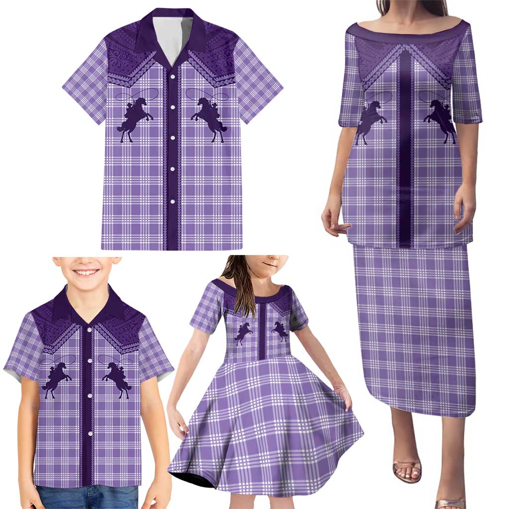 Aloha Hawaii Cowboys Paniolo Family Matching Puletasi and Hawaiian Shirt Violet Palaka LT7 - Polynesian Pride