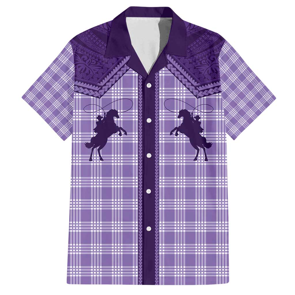 Aloha Hawaii Cowboys Paniolo Family Matching Puletasi and Hawaiian Shirt Violet Palaka LT7 Dad's Shirt - Short Sleeve Purple - Polynesian Pride
