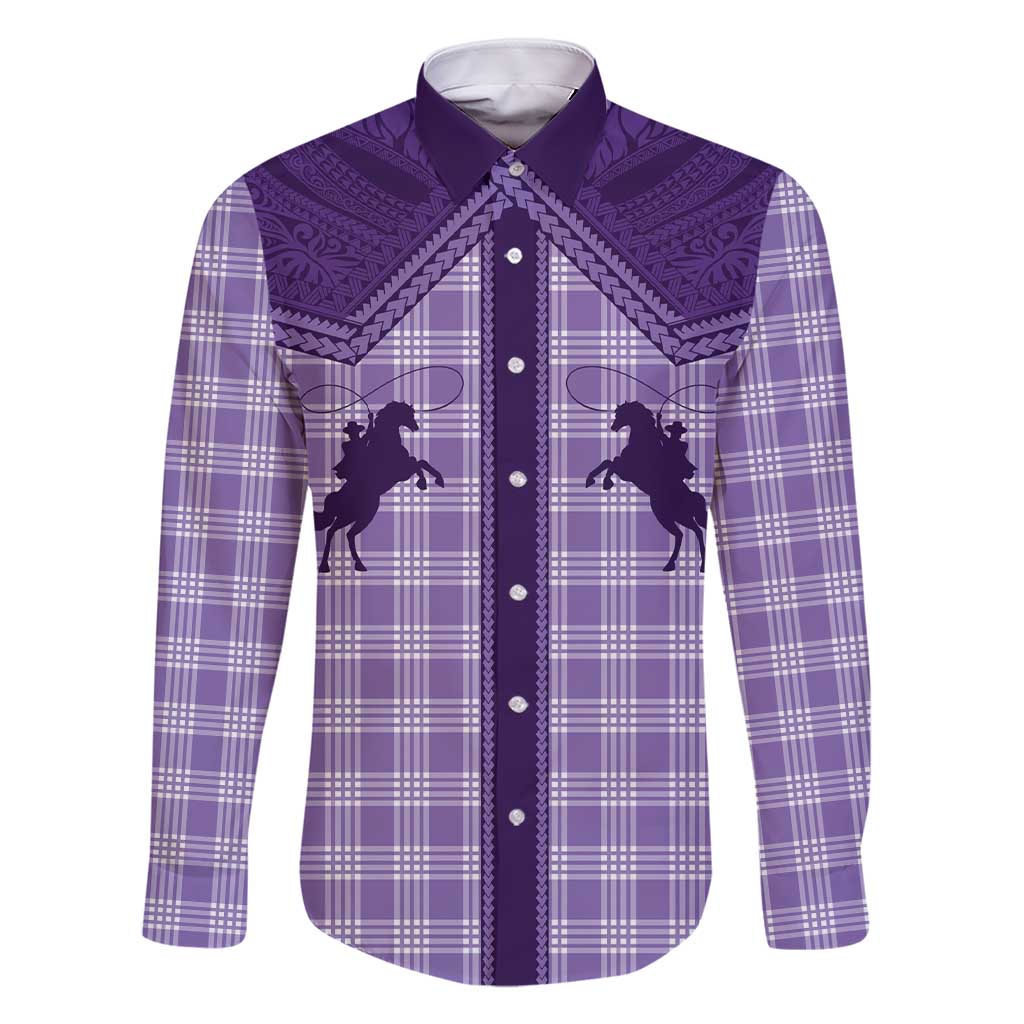 Aloha Hawaii Cowboys Paniolo Family Matching Short Sleeve Bodycon Dress and Hawaiian Shirt Violet Palaka LT7 Dad's Shirt - Long Sleeve Purple - Polynesian Pride