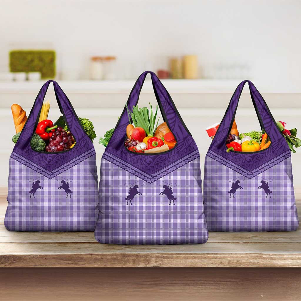 Aloha Hawaii Cowboys Paniolo Grocery Bag Violet Palaka - Polynesian Pride
