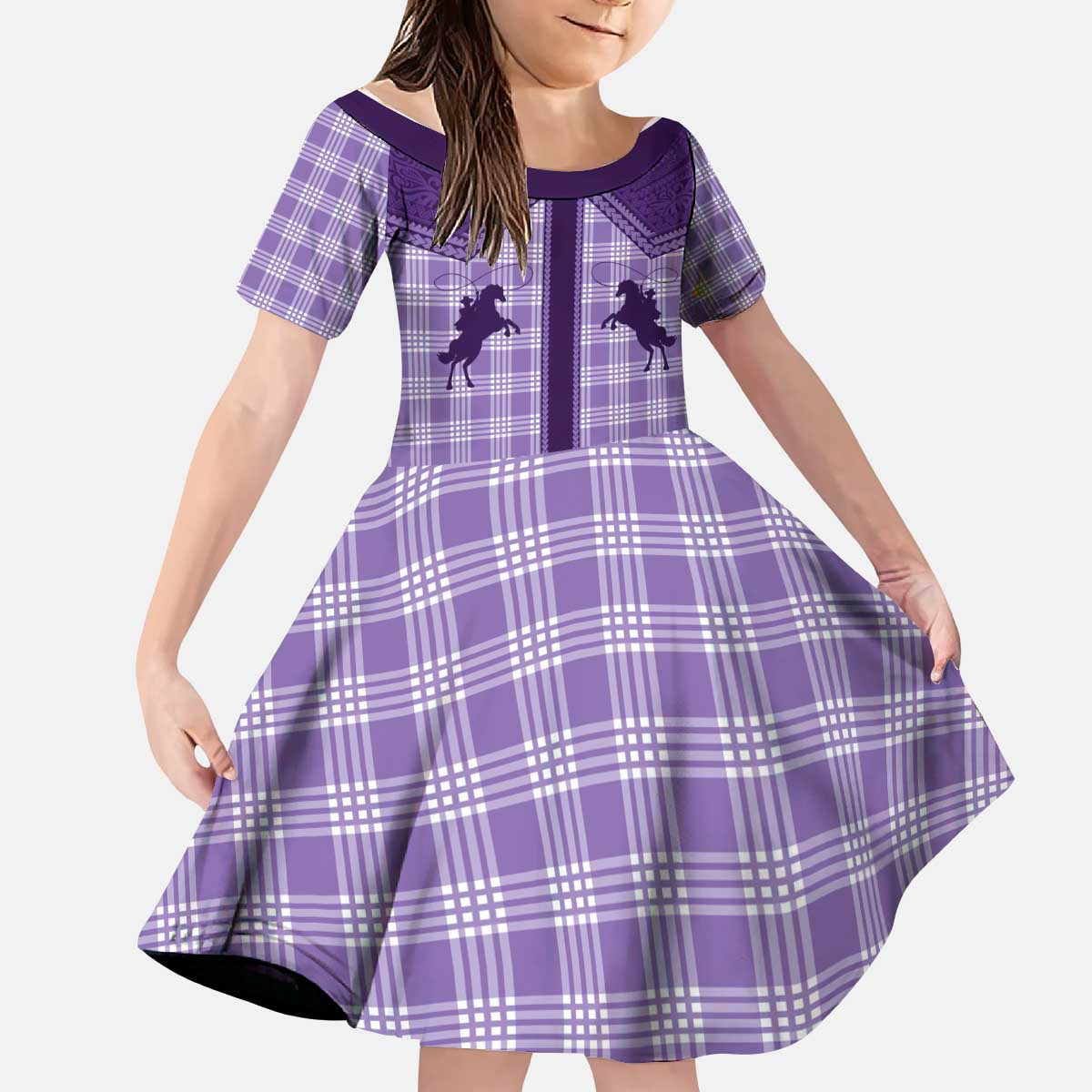 Aloha Hawaii Cowboys Paniolo Kid Short Sleeve Dress Violet Palaka - Polynesian Pride