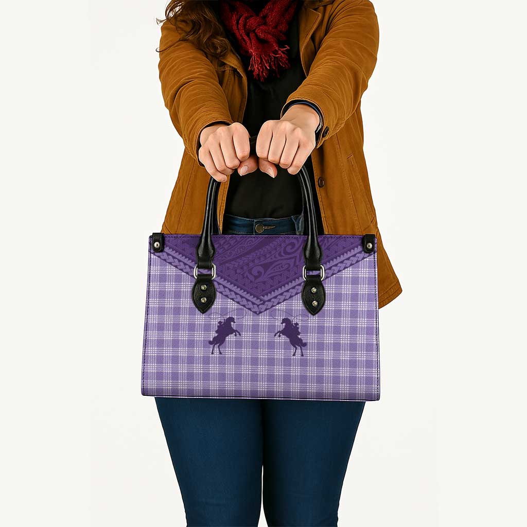 Aloha Hawaii Cowboys Paniolo Leather Bag Violet Palaka - Polynesian Pride