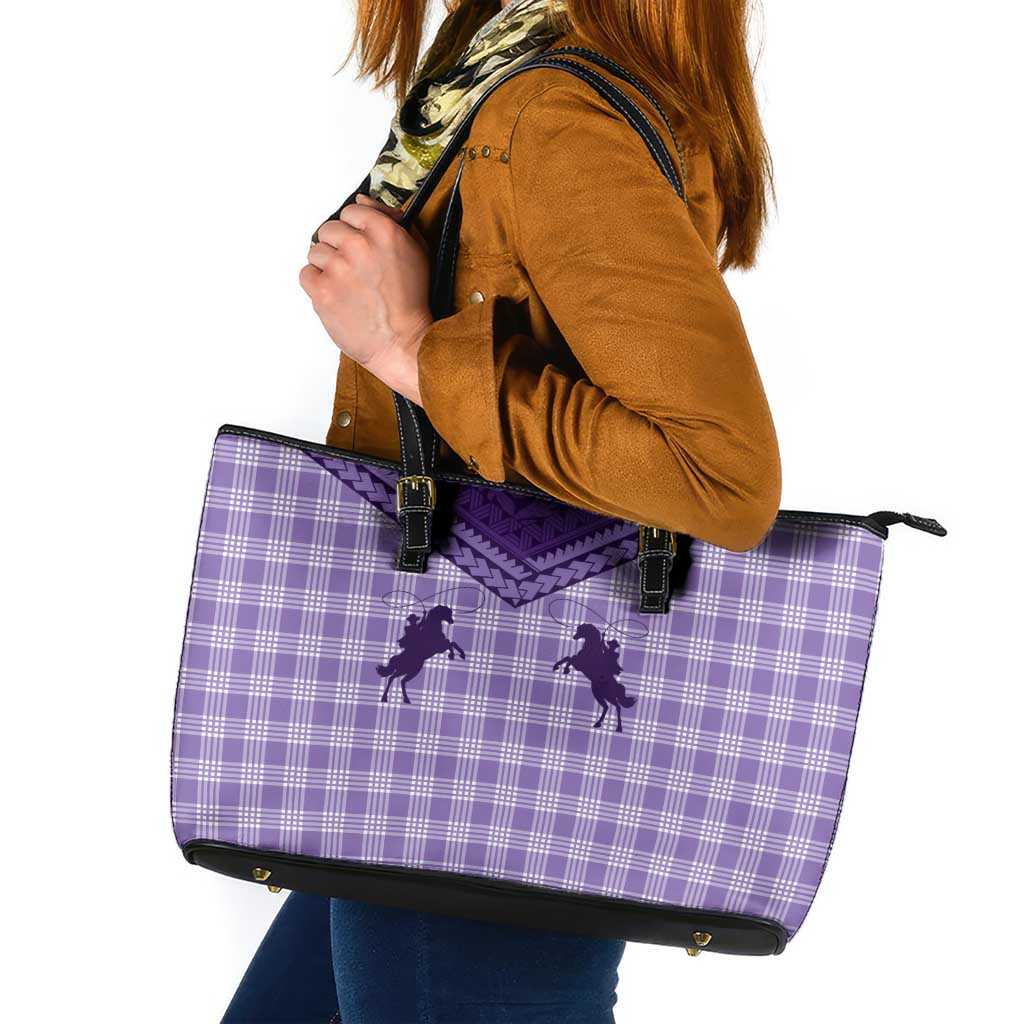 Aloha Hawaii Cowboys Paniolo Leather Tote Bag Violet Palaka - Polynesian Pride