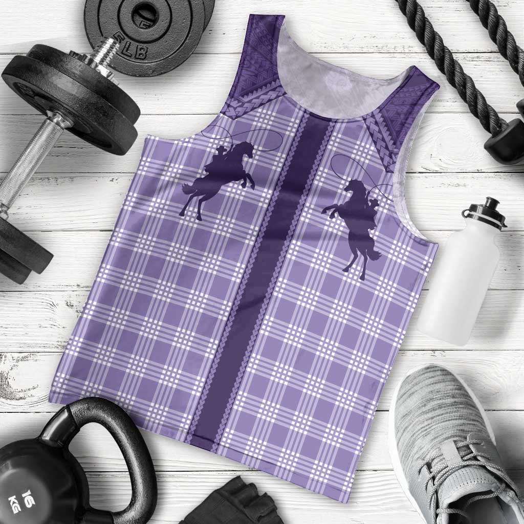 Aloha Hawaii Cowboys Paniolo Men Tank Top Violet Palaka - Polynesian Pride