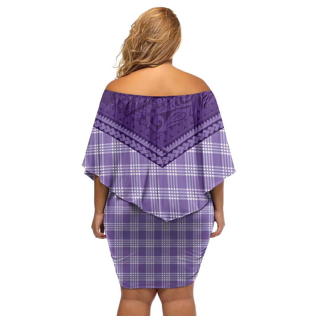 Aloha Hawaii Cowboys Paniolo Off Shoulder Short Dress Violet Palaka - Polynesian Pride