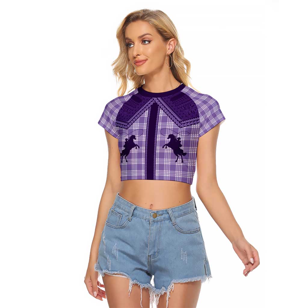 Aloha Hawaii Cowboys Paniolo Raglan Cropped T Shirt Violet Palaka - Polynesian Pride
