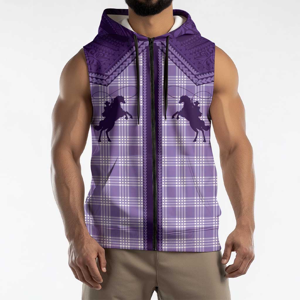 Aloha Hawaii Cowboys Paniolo Sleeveless Zip Hoodie Violet Palaka LT7