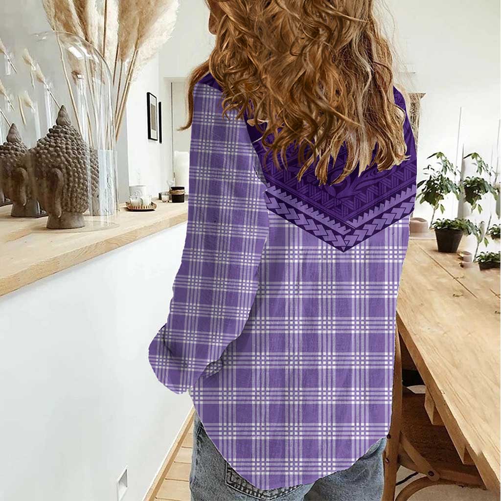 Aloha Hawaii Cowboys Paniolo Women Casual Shirt Violet Palaka - Polynesian Pride
