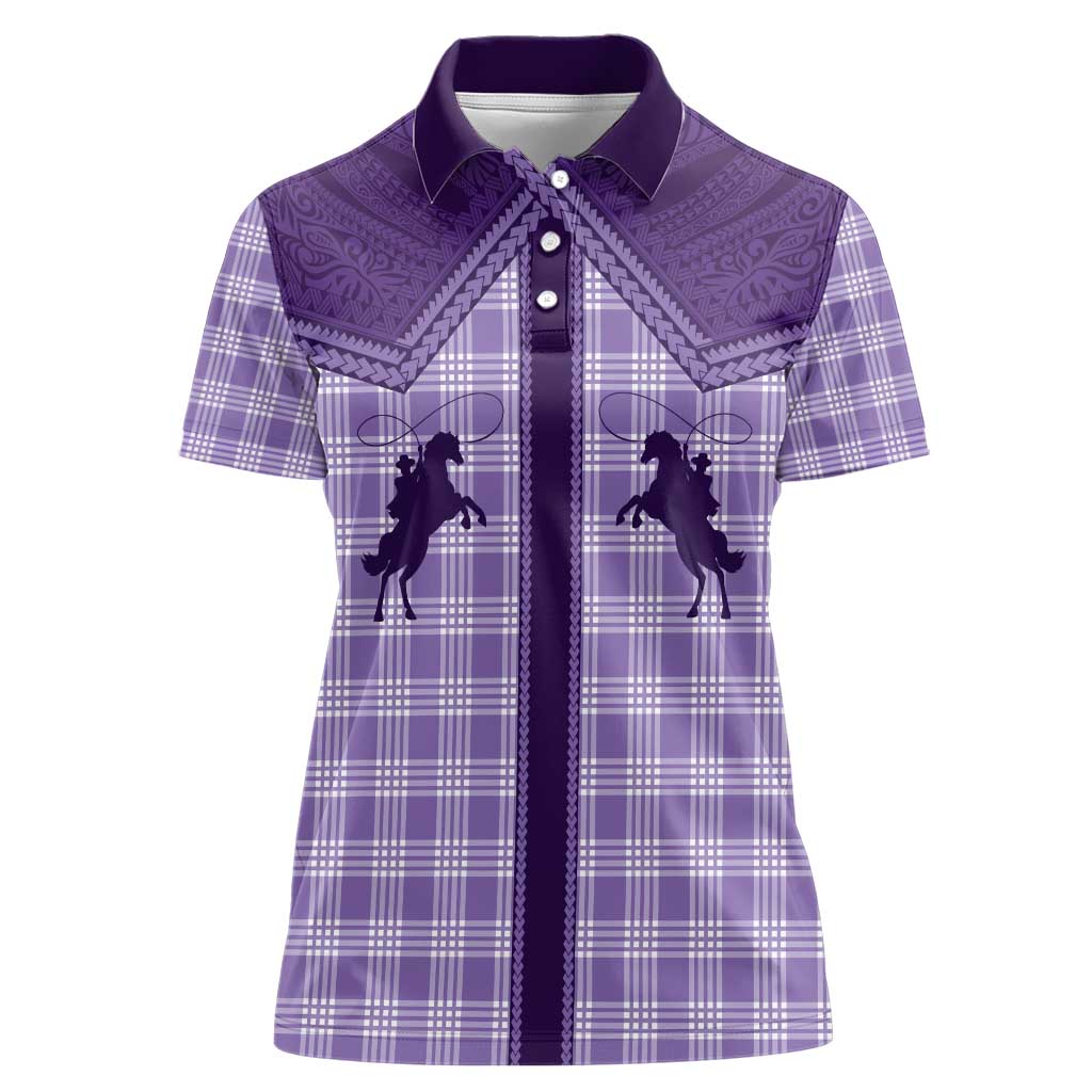 Aloha Hawaii Cowboys Paniolo Women Polo Shirt Violet Palaka LT7 Female Purple - Polynesian Pride