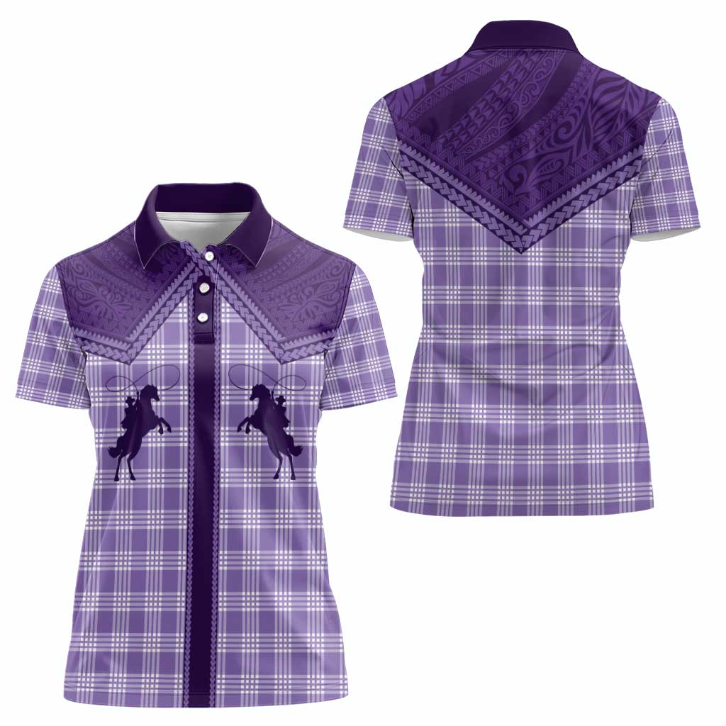 Aloha Hawaii Cowboys Paniolo Women Polo Shirt Violet Palaka LT7 - Polynesian Pride