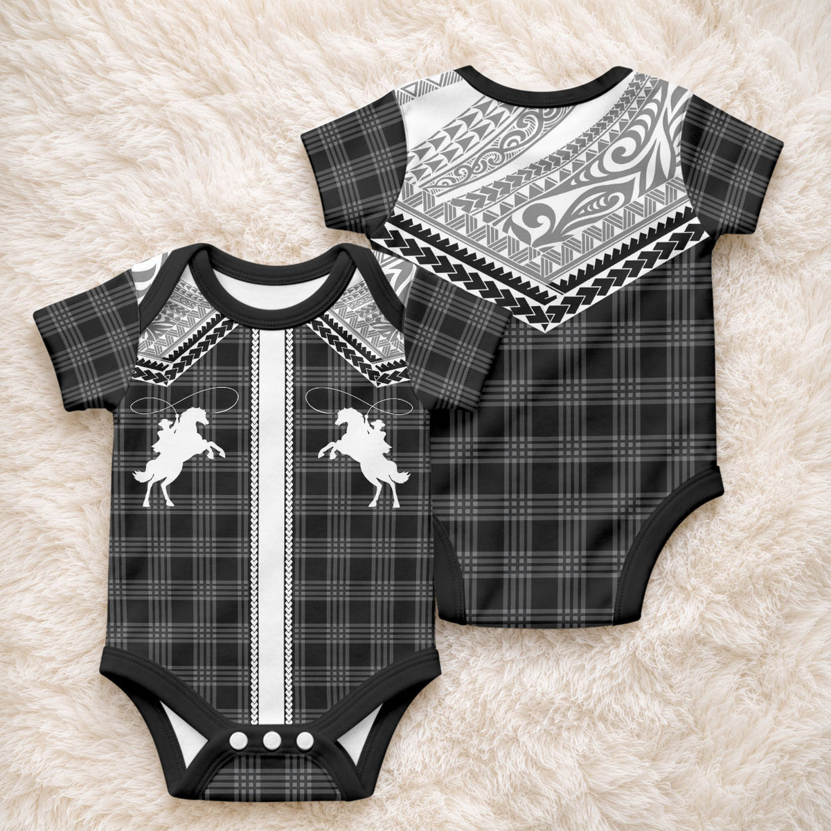 Aloha Hawaii Cowboys Paniolo Baby Onesie Black Palaka
