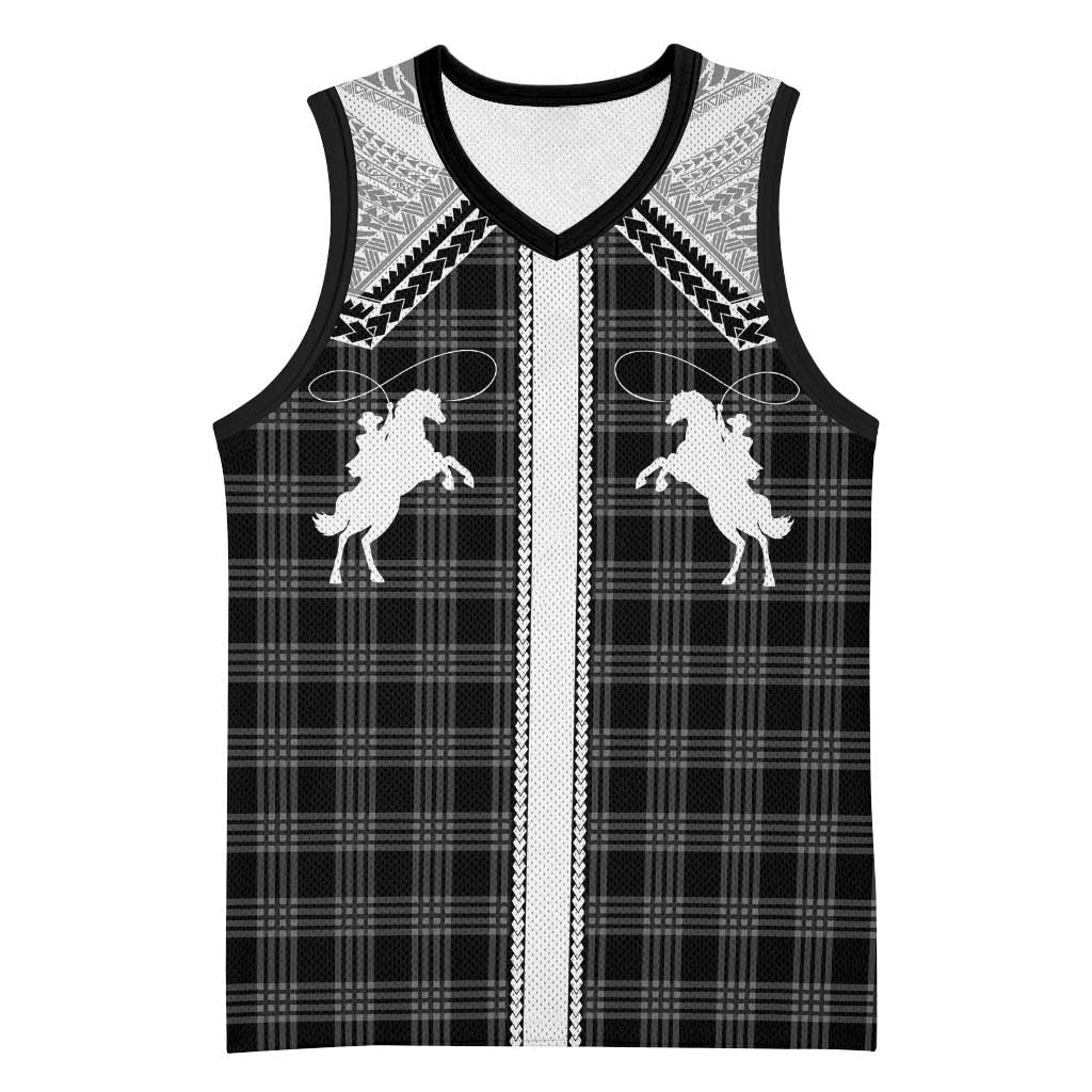 Aloha Hawaii Cowboys Paniolo Basketball Jersey Black Palaka - Polynesian Pride