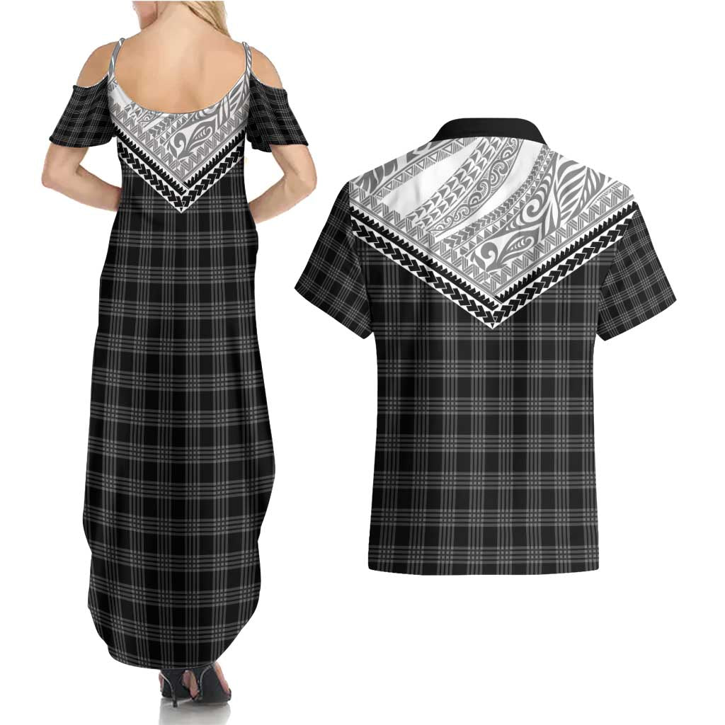 Aloha Hawaii Cowboys Paniolo Couples Matching Summer Maxi Dress and Hawaiian Shirt Black Palaka - Polynesian Pride