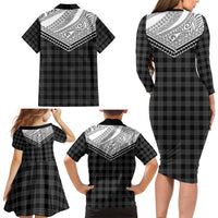 Aloha Hawaii Cowboys Paniolo Family Matching Long Sleeve Bodycon Dress and Hawaiian Shirt Black Palaka LT7 - Polynesian Pride