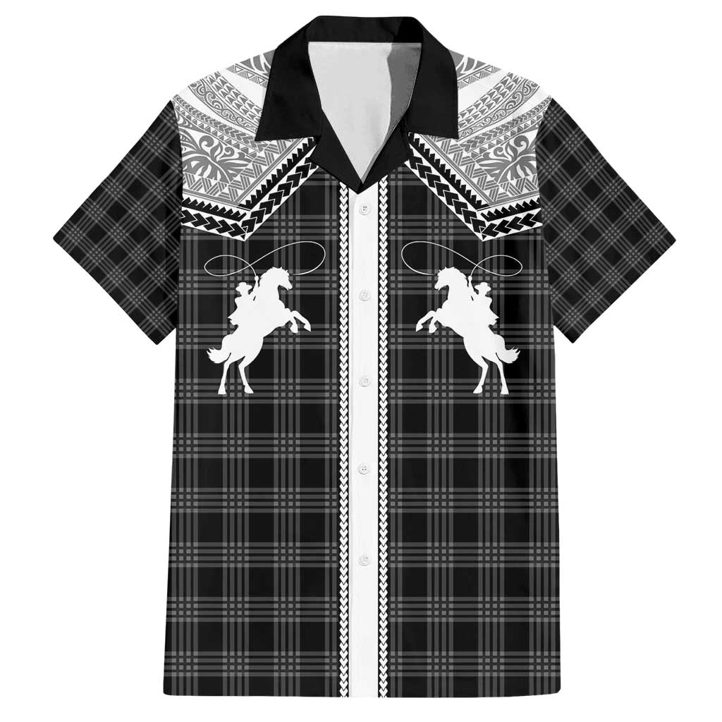 Aloha Hawaii Cowboys Paniolo Family Matching Long Sleeve Bodycon Dress and Hawaiian Shirt Black Palaka LT7 Dad's Shirt - Short Sleeve Black - Polynesian Pride
