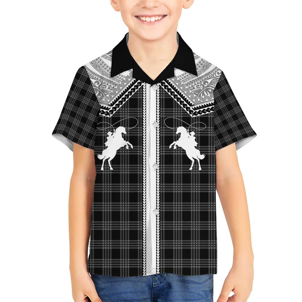 Aloha Hawaii Cowboys Paniolo Family Matching Long Sleeve Bodycon Dress and Hawaiian Shirt Black Palaka LT7 Son's Shirt Black - Polynesian Pride
