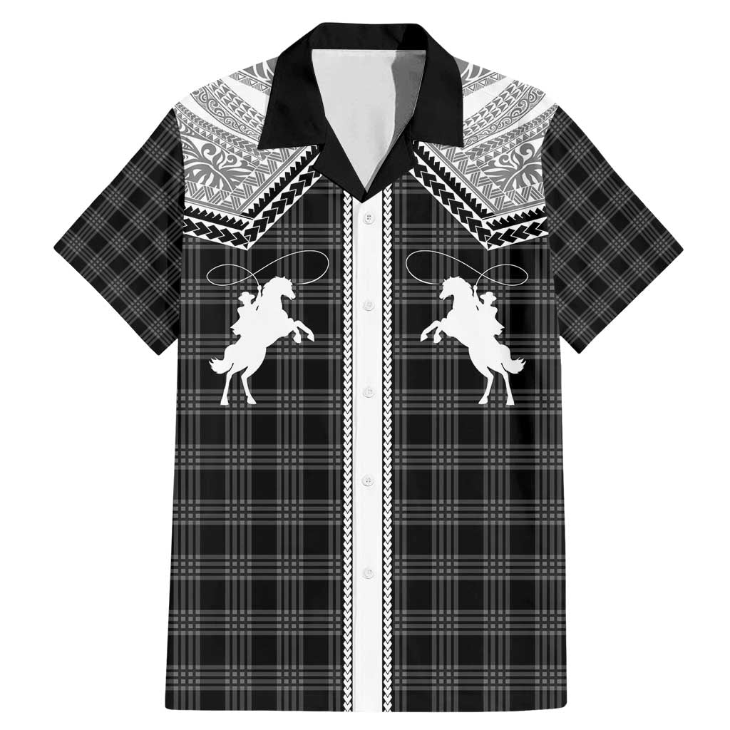 Aloha Hawaii Cowboys Paniolo Family Matching Mermaid Dress and Hawaiian Shirt Black Palaka LT7 Dad's Shirt - Short Sleeve Black - Polynesian Pride