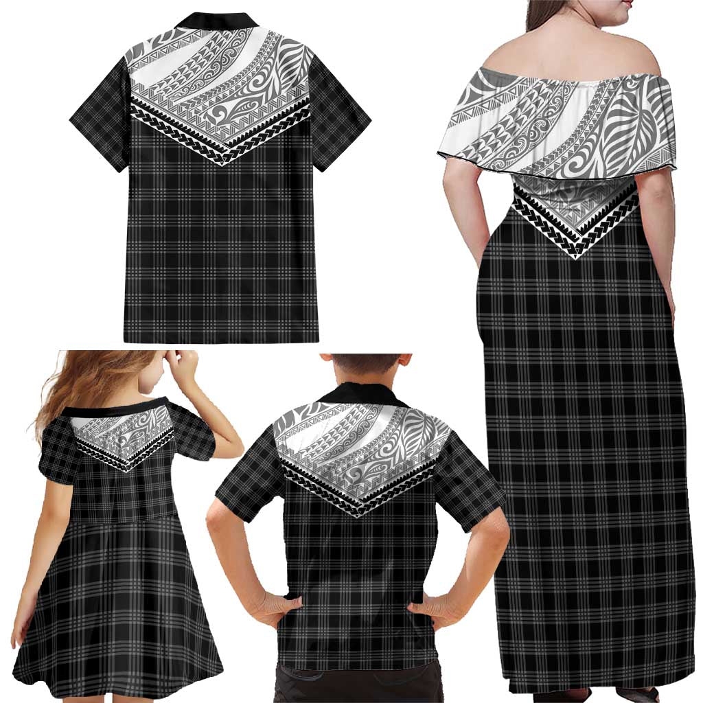 Aloha Hawaii Cowboys Paniolo Family Matching Off Shoulder Maxi Dress and Hawaiian Shirt Black Palaka LT7 - Polynesian Pride