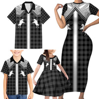 Aloha Hawaii Cowboys Paniolo Family Matching Short Sleeve Bodycon Dress and Hawaiian Shirt Black Palaka LT7 - Polynesian Pride