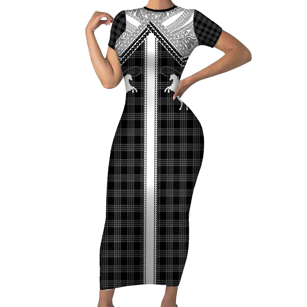 Aloha Hawaii Cowboys Paniolo Family Matching Short Sleeve Bodycon Dress and Hawaiian Shirt Black Palaka LT7 Mom's Dress Black - Polynesian Pride