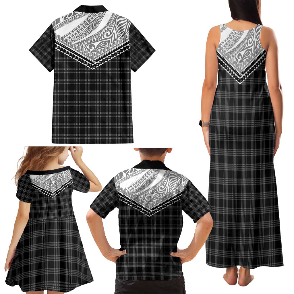 Aloha Hawaii Cowboys Paniolo Family Matching Tank Maxi Dress and Hawaiian Shirt Black Palaka LT7 - Polynesian Pride