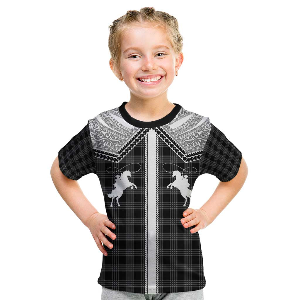 Aloha Hawaii Cowboys Paniolo Kid T Shirt Black Palaka - Polynesian Pride