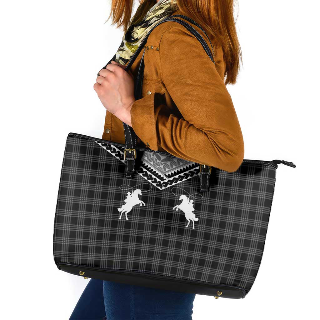 Aloha Hawaii Cowboys Paniolo Leather Tote Bag Black Palaka - Polynesian Pride