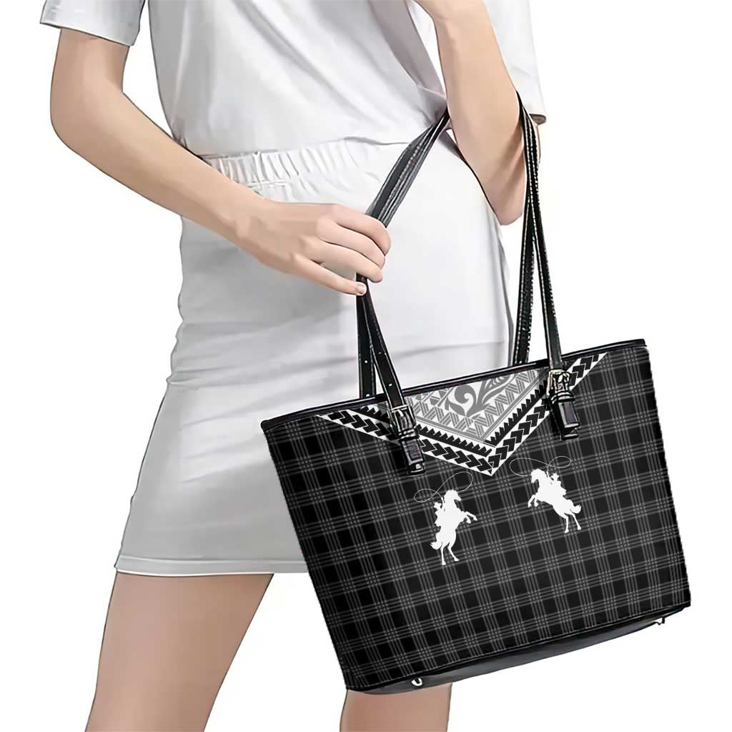Aloha Hawaii Cowboys Paniolo Leather Tote Bag Black Palaka - Polynesian Pride