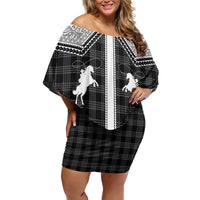 Aloha Hawaii Cowboys Paniolo Off Shoulder Short Dress Black Palaka - Polynesian Pride