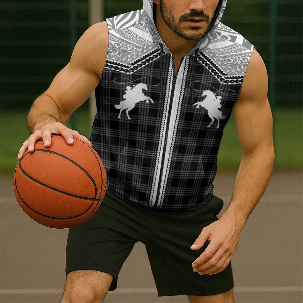 Aloha Hawaii Cowboys Paniolo Sleeveless Zip Hoodie Black Palaka LT7