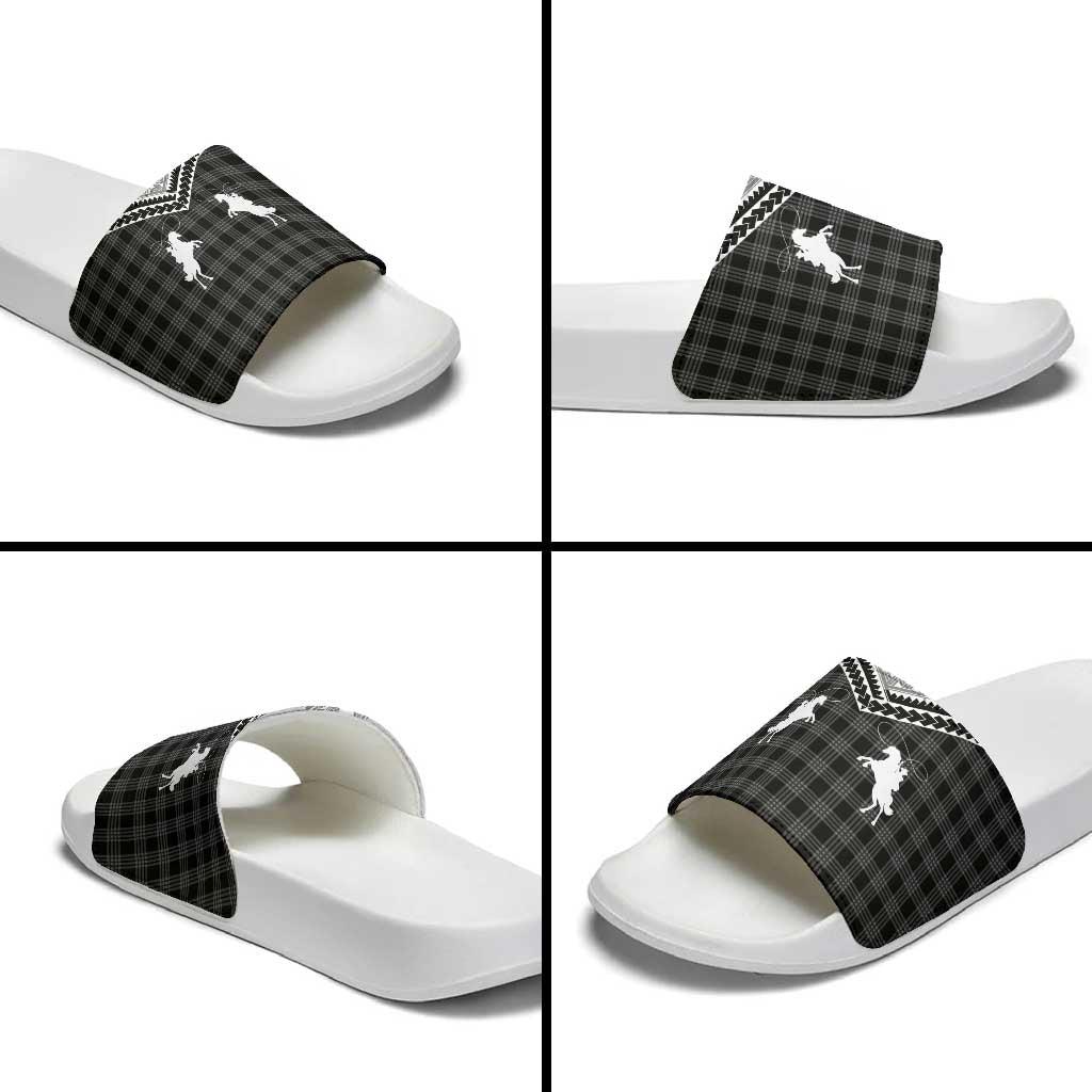 Aloha Hawaii Cowboys Paniolo Slide Sandals Black Palaka - Polynesian Pride