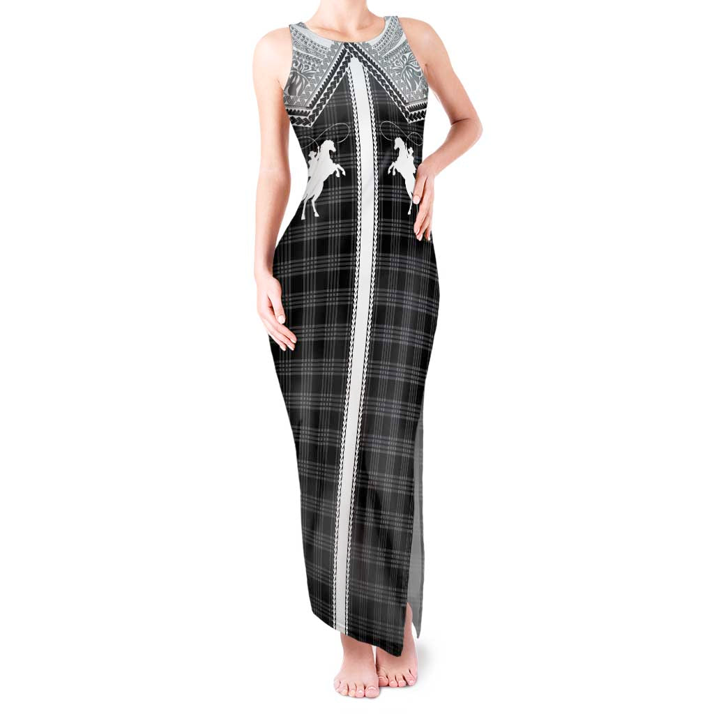 Aloha Hawaii Cowboys Paniolo Tank Maxi Dress Black Palaka - Polynesian Pride