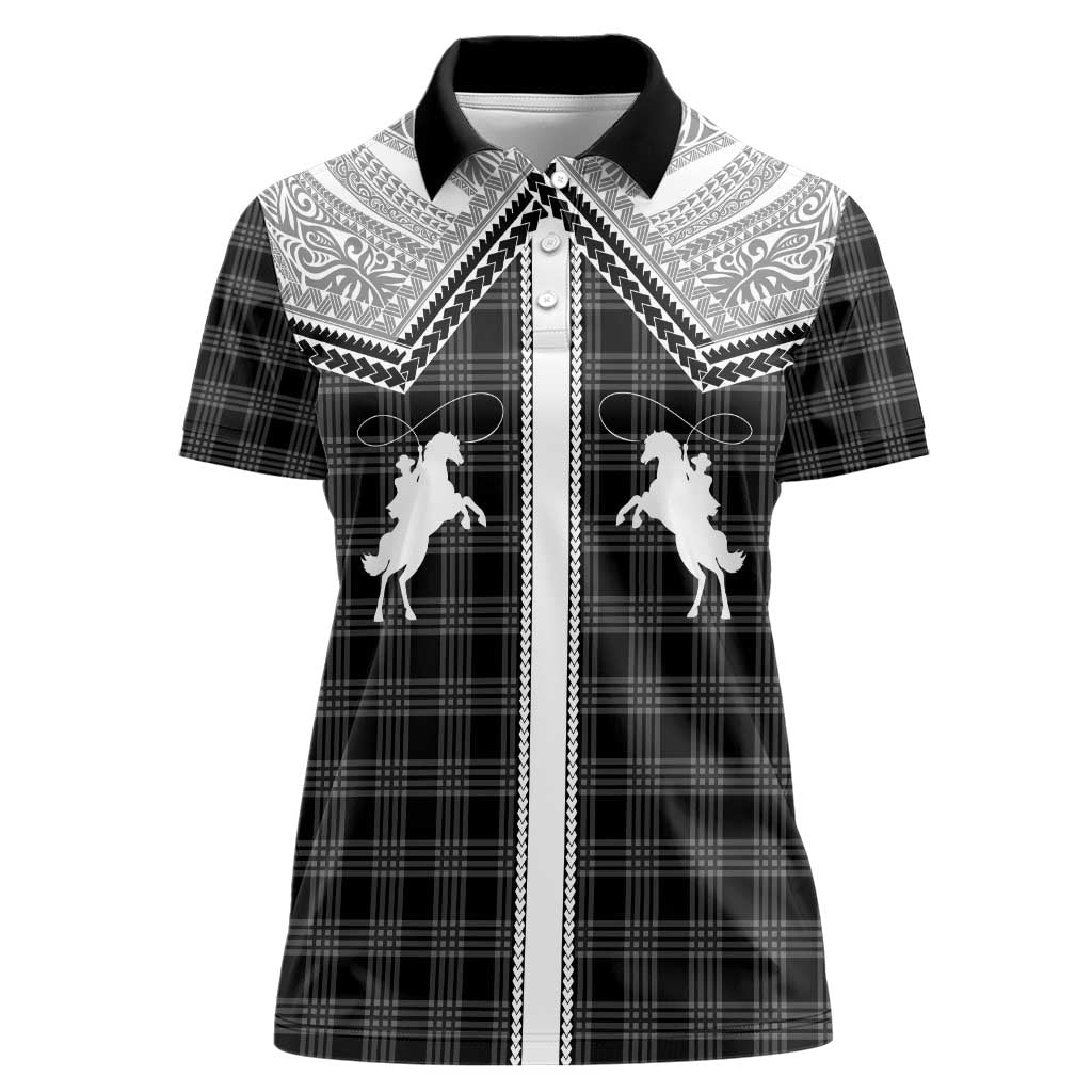 Aloha Hawaii Cowboys Paniolo Women Polo Shirt Black Palaka - Polynesian Pride