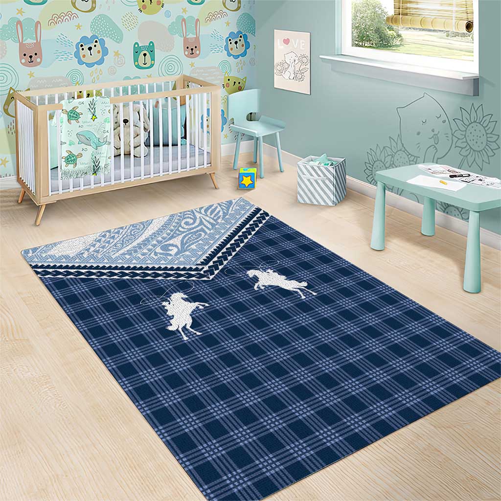 Aloha Hawaii Cowboys Paniolo Area Rug Navy Blue Palaka - Polynesian Pride