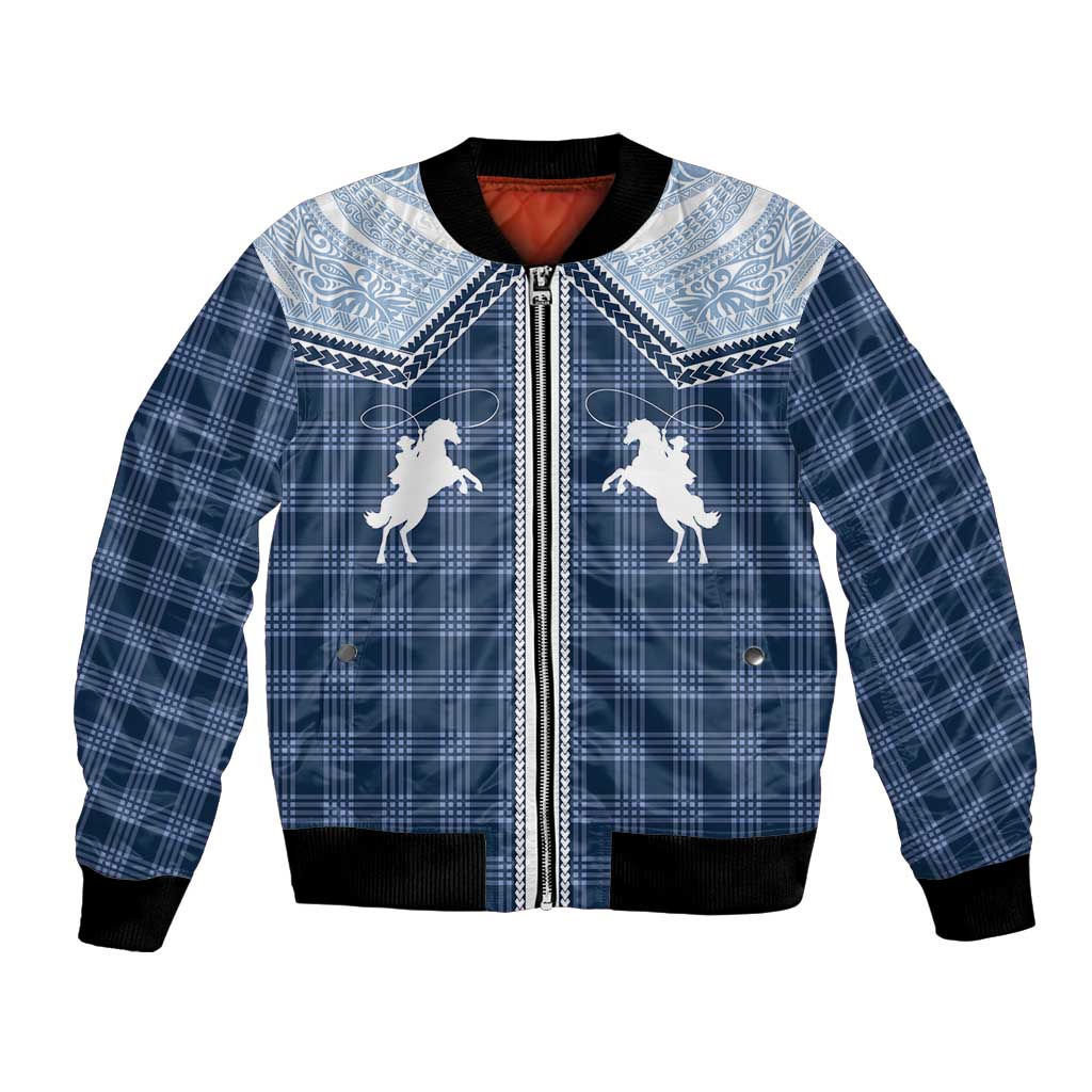 Aloha Hawaii Cowboys Paniolo Bomber Jacket Navy Blue Palaka - Polynesian Pride