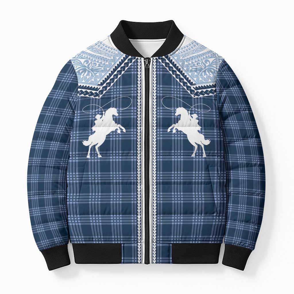 Aloha Hawaii Cowboys Paniolo Bomber Puffer Jacket Navy Blue Palaka - Polynesian Pride