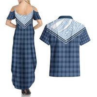 Aloha Hawaii Cowboys Paniolo Couples Matching Summer Maxi Dress and Hawaiian Shirt Navy Blue Palaka - Polynesian Pride