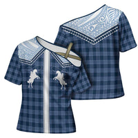 Aloha Hawaii Cowboys Paniolo Cross Shoulder Shirt Navy Blue Palaka - Polynesian Pride
