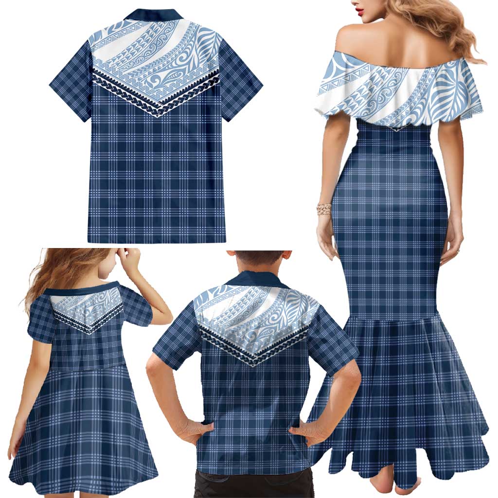 Aloha Hawaii Cowboys Paniolo Family Matching Mermaid Dress and Hawaiian Shirt Navy Blue Palaka LT7 - Polynesian Pride