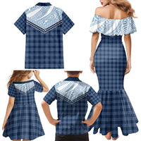 Aloha Hawaii Cowboys Paniolo Family Matching Mermaid Dress and Hawaiian Shirt Navy Blue Palaka LT7 - Polynesian Pride
